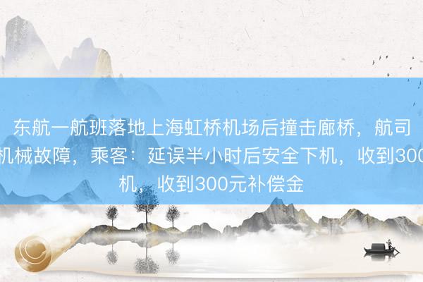 东航一航班落地上海虹桥机场后撞击廊桥，航司通报称是机械故障，乘客：延误半小时后安全下机，收到300元补偿金
