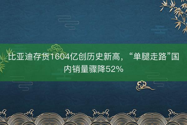 比亚迪存货1604亿创历史新高，“单腿走路”国内销量骤降52%