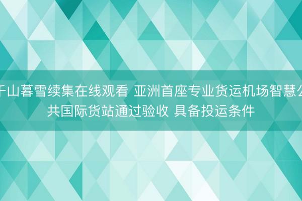 千山暮雪续集在线观看 亚洲首座专业货运机场智慧公共国际货站通过验收 具备投运条件