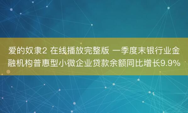 爱的奴隶2 在线播放完整版 一季度末银行业金融机构普惠型小微企业贷款余额同比增长9.9%