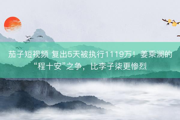 茄子短视频 复出5天被执行1119万！姜乘澜的“程十安”之争，比李子柒更惨烈
