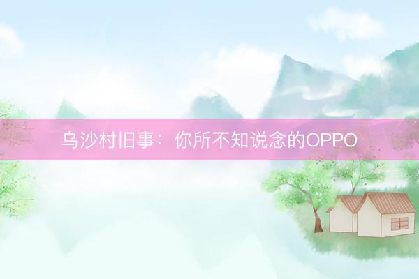 乌沙村旧事：你所不知说念的OPPO