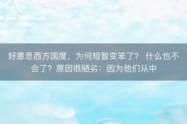 好意思西方国度，为何短暂变笨了？ 什么也不会了？原因很陋劣：因为他们从中