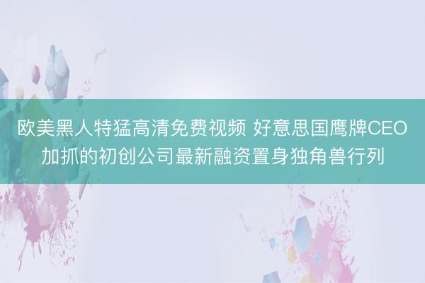 欧美黑人特猛高清免费视频 好意思国鹰牌CEO加抓的初创公司最新融资置身独角兽行列