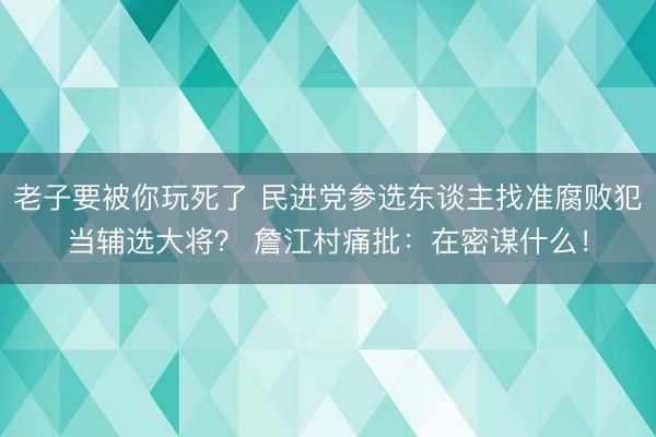 老子要被你玩死了 民进党参选东谈主找准腐败犯当辅选大将？ 詹江村痛批：在密谋什么！