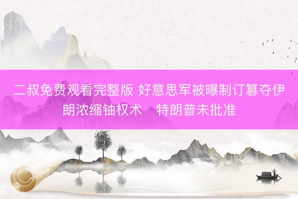 二叔免费观看完整版 好意思军被曝制订篡夺伊朗浓缩铀权术　特朗普未批准